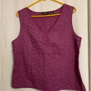 NWOT Eddie Bauer plum 100% cotton sleeveless v-neck blouse